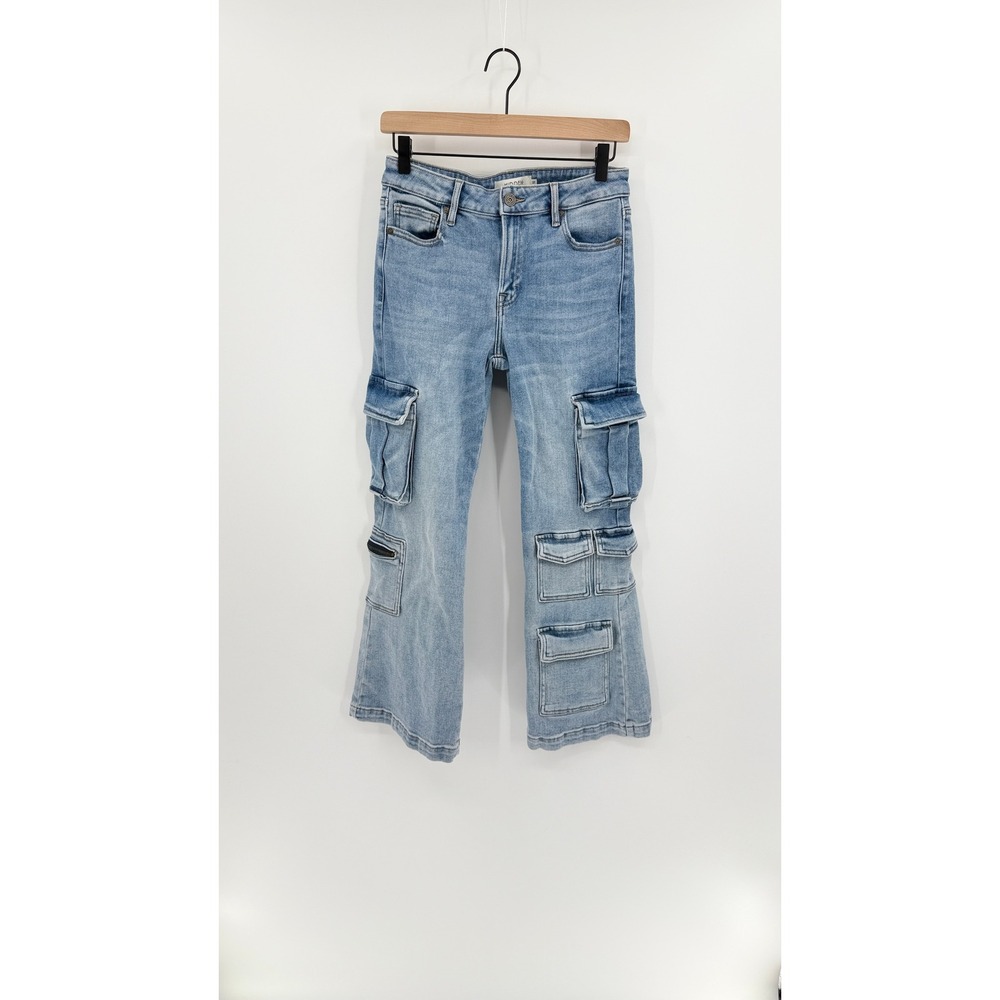 Hidden LA Womens Size 27 Cargo Denim Jeans Light Wash Utility Cropped Flare